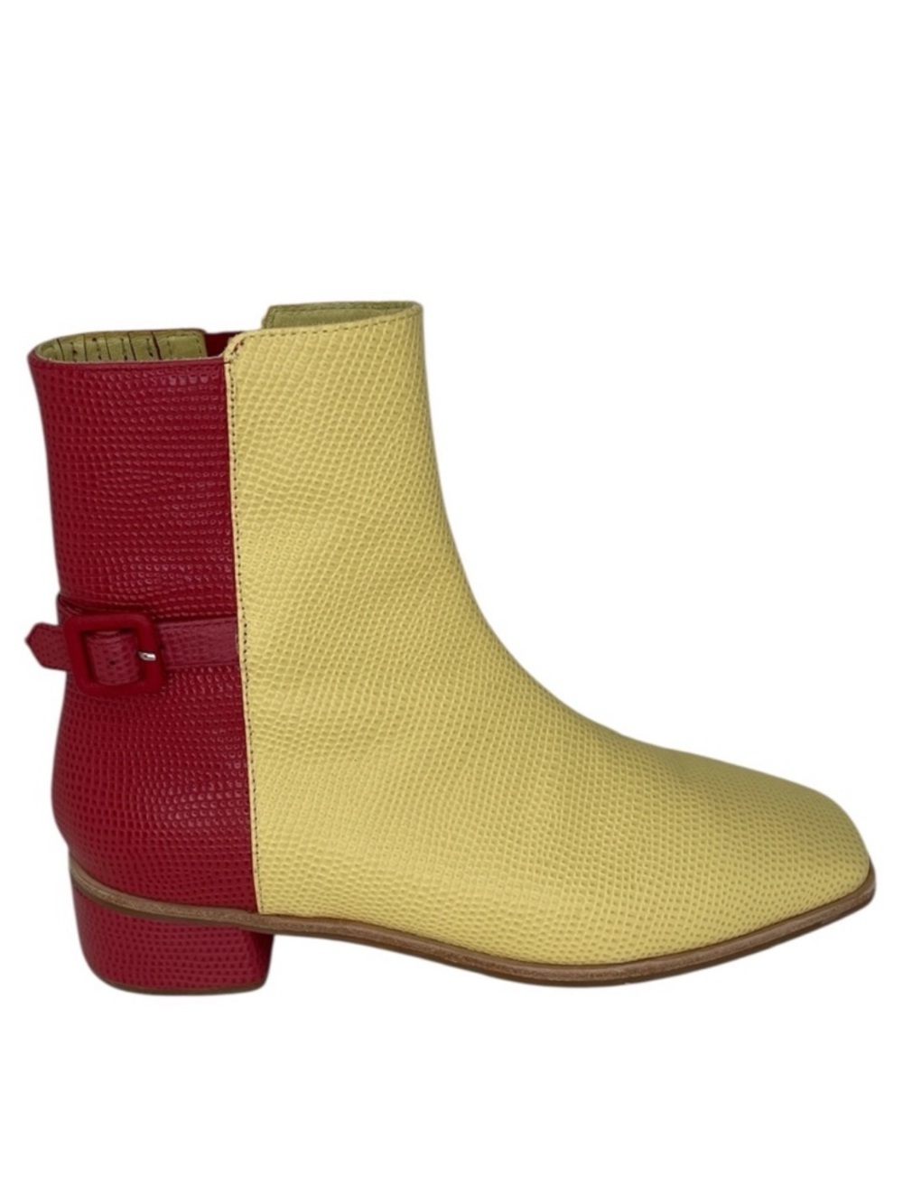 Charlotte Stone Stylish Raspberry Yellow Ankle Boots Textured Size 9 - Picture 1 of 10